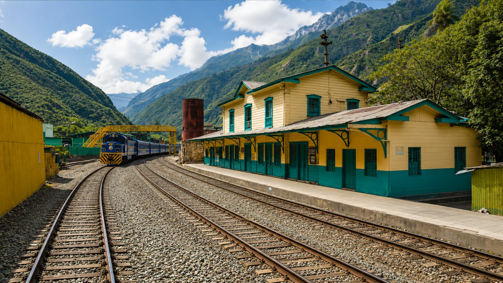 Estación y casco urbano de Matucana, en la margen alta del río Rímac (Huarochirí, Lima)